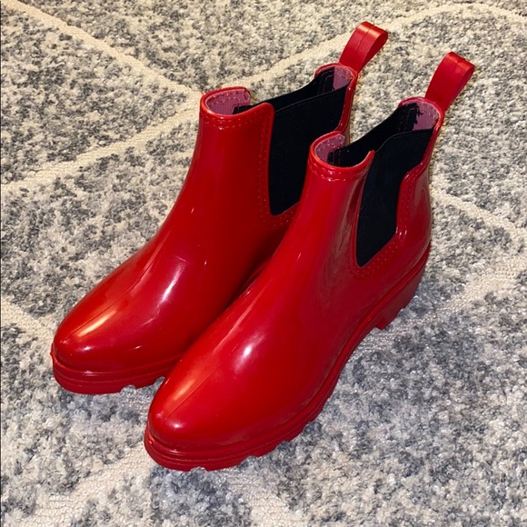 red chelsea rain boots